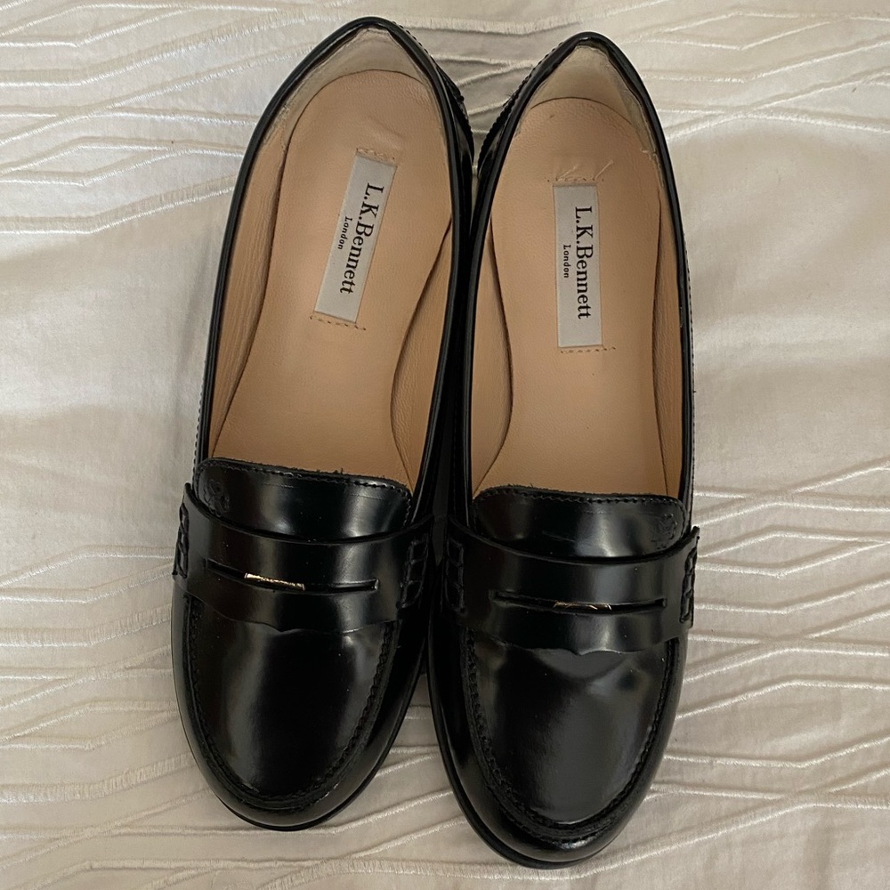 LK Bennett black leather loafers. EUC.